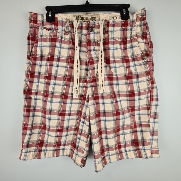Abercrombie & Fitch Other - Abercrombie & Fitch Cargo Shorts Men 30 Red Plaid Drawstring Button Fly Vintage‎